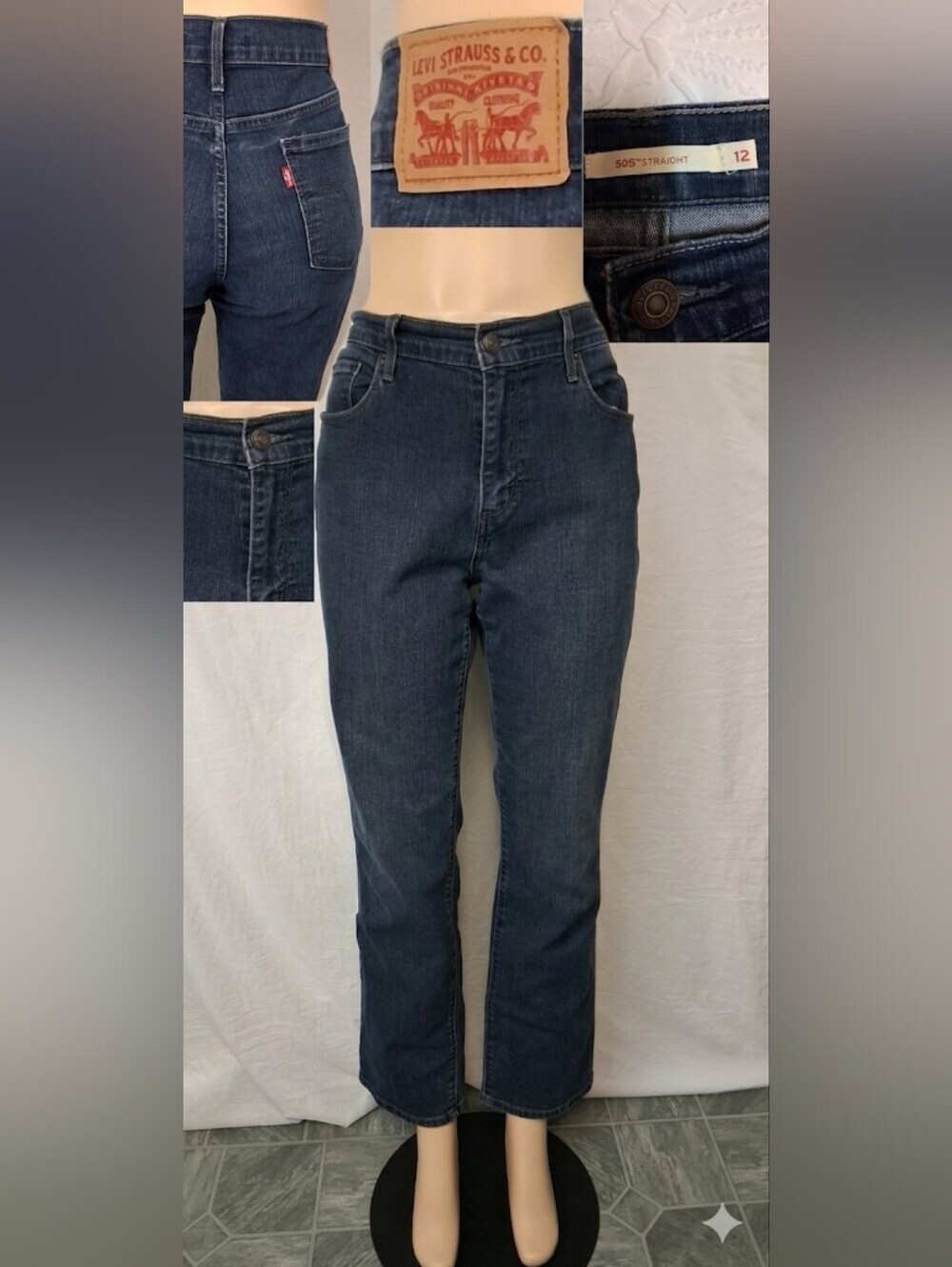 Levi 505 Strauss & Co. Jeans with Leather Patch - Dark Indigo Size 12 - Picture 6 of 17